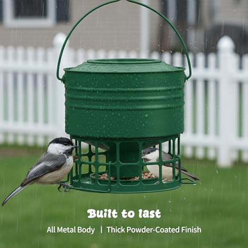 KOL Large Bird Feeder for Outdoors, 10LB Capacity Squirrel Proof Metal Feeder with 32 Feeding Ports & 3 Perches, Easy-Clean Hanging Birdfeeder for Cardinals, Bluebirds, Finches (Jasper)
