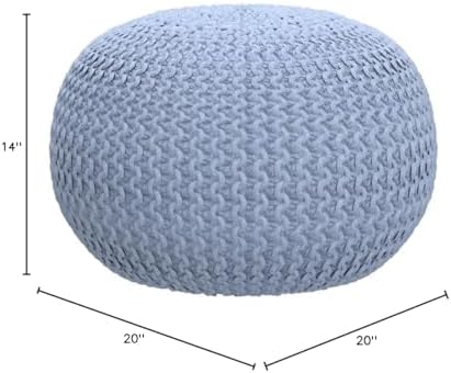 FRELISH DECOR Round Pouf Ottoman (20 Diameter x 14 Height) Light Grey