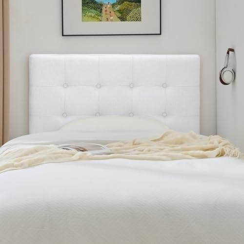 Linen Tufted Headboard Twin Size, Solid Wood Twin Headboard Only, White