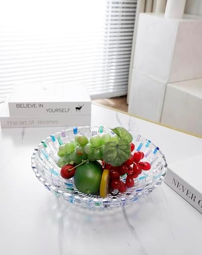 MAGCOLOR Hand Painted Blue Woven Glass Crystal Salad & Fruit Bowl Decoration,Centerpiece For Home,Office,Wedding Decor, Fruit, Snack, Dessert, Server (Blue)