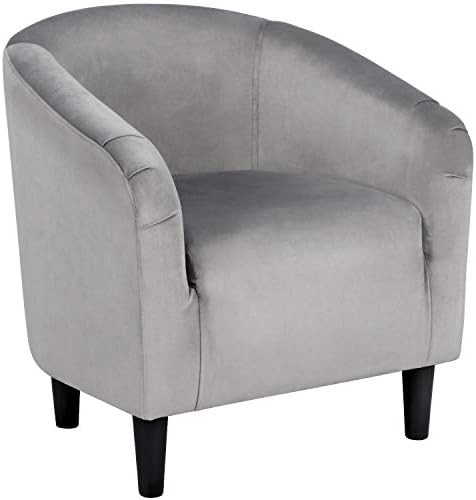Yaheetech Small 25.5in Wide Velvet Barrel Accent Chair for Bedroom, Gray
