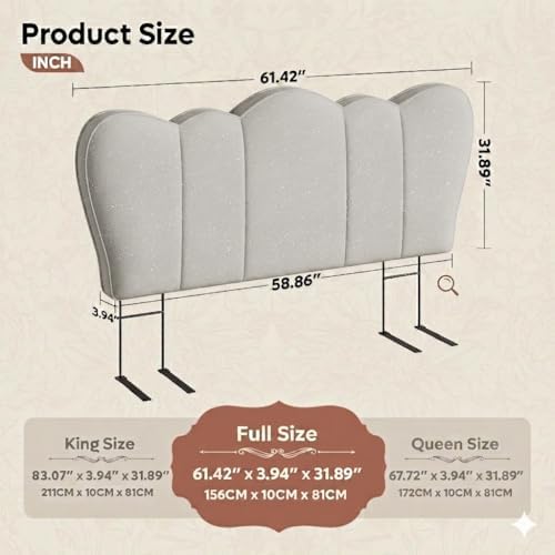 Pinmoco Full Scalloped Upholstered Headboard, Gray