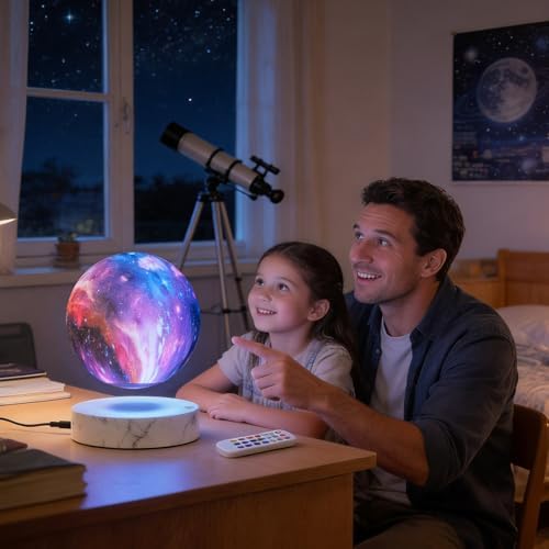 Levitating Moon Lamp,Floating and Spinning in Air Freely with 3D Printing LED Moon Light Has 16 Colors 20 Modes for Unique Christmas Gifts,Room Decor (Marble Base 16 Colors Galaxy Moon)