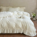AOJIM French Chic Ruffled Duvet Cover Full Size Beige Wavy Jacquard Bedding Set 3 Pieces, Microfiber Zipper Comforter Cover and 2 Pillowcases Aesthetic Cottagecore Bedding Duvet Cover for All Seasons