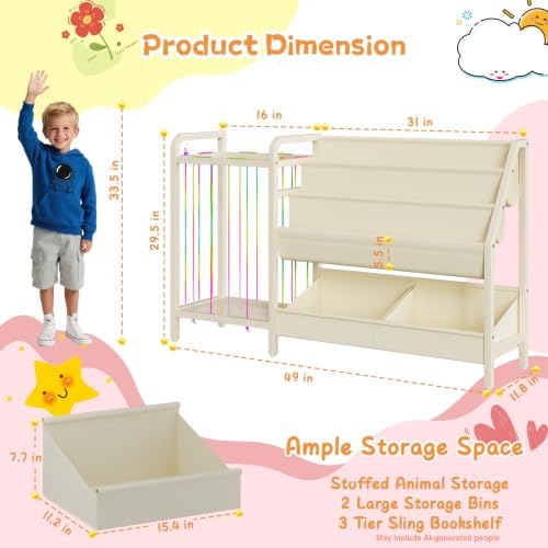 B5 Kids Bookshelf and Toy Storage, Book Shelf for Kids Rooms White