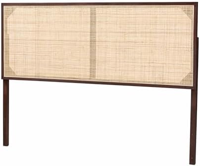 Bali & pari Aurelia Modern Bohemian Dark Brown Finished Bayur Wood and Natural Rattan Queen Size Headboard