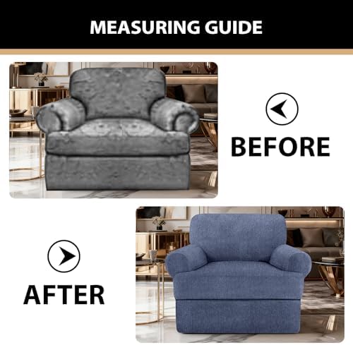 Sofa Cover 2 Pieces T Cushion Chair Covers with Arms Super Stretch Chair Slipcover for Living Room,Slip Cover Anti Slip Armchair Furniture Protector Pet Universal(Blue Grey, 1 Cushion)
