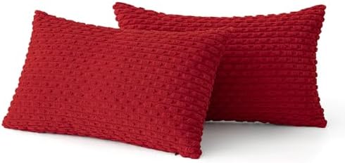 MIULEE Christmas Lumbar Decorative Throw Pillow Covers 12x20 Red Textured