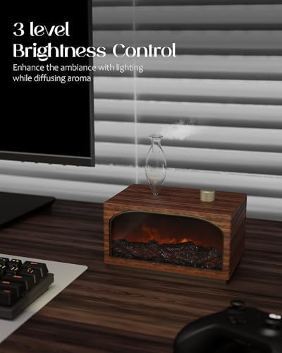 Waterless Oil Diffuser, Fireplace Flame Model, 3 Color Light with Bulb