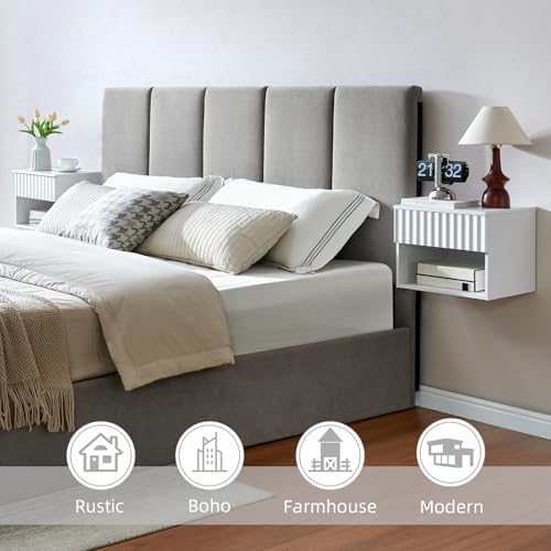 BuildHom Floating Nightstand Set of 2 with Fluted Drawer, Bedside Table