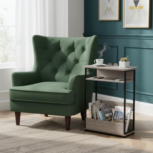 YEAKOO Narrow Side Table with Storage Shelf, 3-Tier Slim End Table