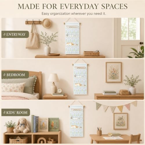IAXIC Botanical Wall Organizer, Canvas Storage Pockets for Bedroom