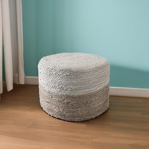 Pouf Ottoman 100% Jute Pouffe Natural Ivory (18"x18"x12")
