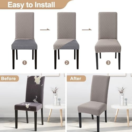 SearchI Dining Room Chair Covers Set of 8, Stretch Jacquard Parsons Chair Slipcovers Removable Washable Kitchen Chair Protector Cover for Dining Room, Hotel, Ceremony (Taupe Rhombus)