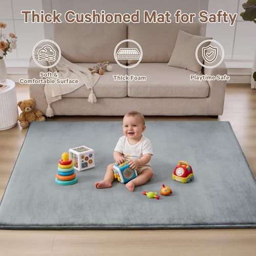 Baby Play Mat Floor,Tummy Time Area Rug 50x50 Playpen Muscle Mat Light Grey