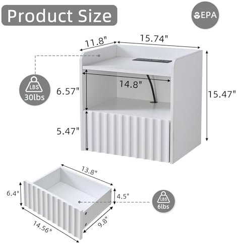 BuildHom 16"Wide Floating Nightstand Set of 2 for Bedroom