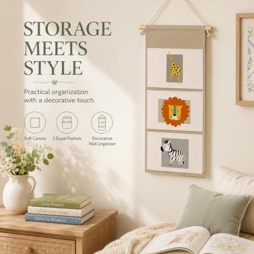 IAXIC Wall Organizer, Safari Animal Canvas Storage for Nursery Room