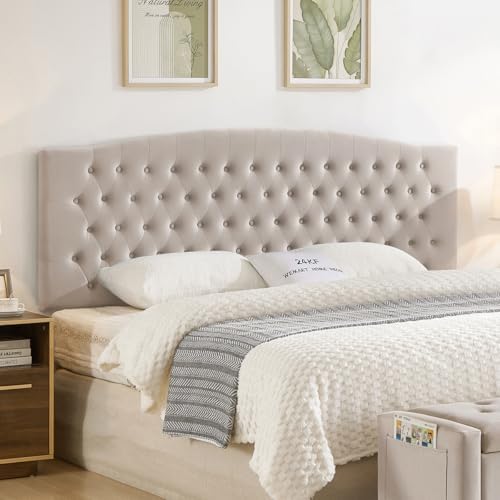 24KF Upholstered Tufted Button Velvet Wall Mounted Headboard,Comfortable Fashional Headboard King/CA King Size, 6058-K-Taupe