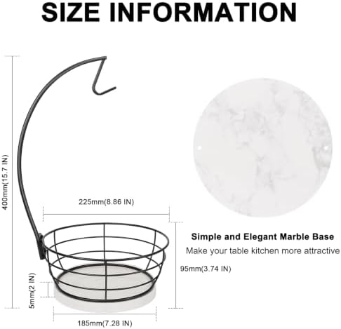 Livabber Countertop Fruit Basket Bowl with Banana Hanger, Modern Standing Fruit Vegetable Bowl Storage, with Banana Tree Holder for Kitchen Dinning Table (Round Marble, Black)