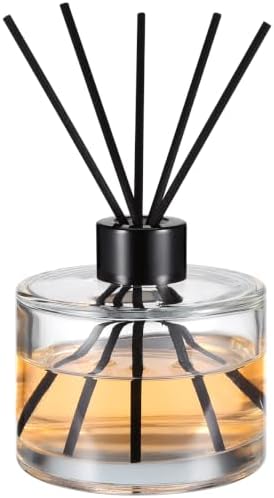 1set Glass Bottles Reed Diffuser Bottle Black Rattan Sticks Refillable Perfume Diffuser for Home Car Living Room Decor and Spa