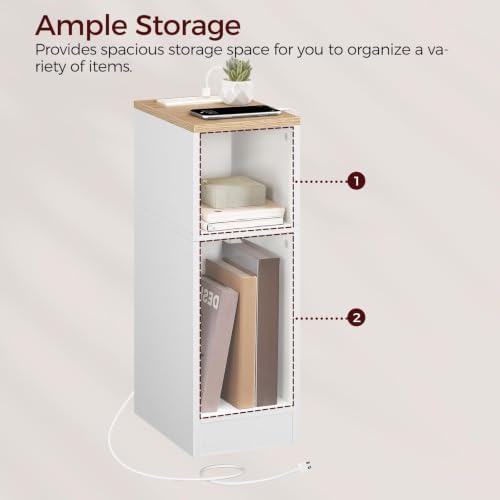 MAHANCRIS Narrow Nightstand, Narrow End Table with Charging Station