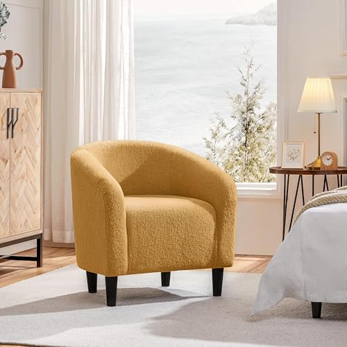 Yaheetech Small 25.5in Wide Sherpa Barrel Accent Chair, Mustard Yellow
