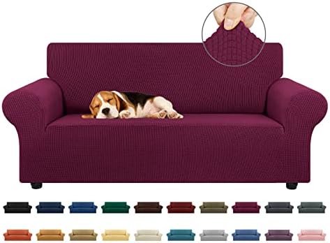 KEKUOU Stretch Loveseat Couch Cover, 2 Cushion Couch Slipcover,Wine