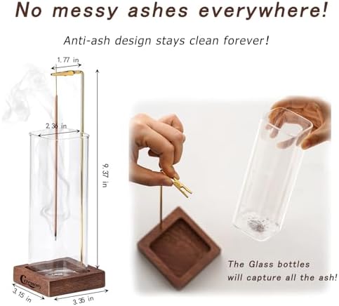 Ceremony Incense Holder, Wooden Incense Burner with Glass Ash Catcher (Transprent Square, One Glass)
