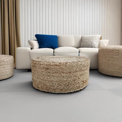 Pouf Ottoman 100% Jute Braided Pouffe (20"x20"x10")