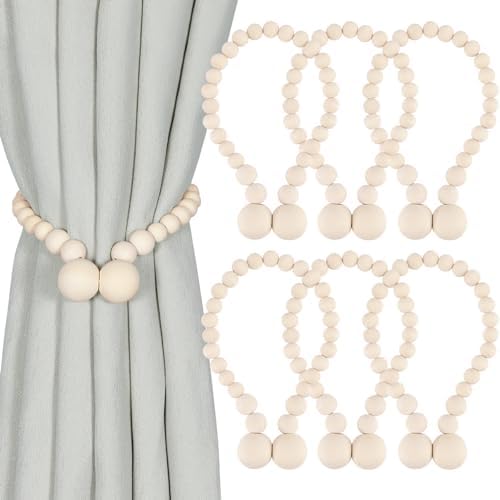 KLOGTSIND Magnetic Curtain Tiebacks, 6 Pack Wood Bead Curtain Holdbacks