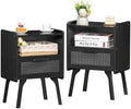 Lerliuo Rattan Nightstands Set of 2, Boho Side Table with Drawer Open Shelf