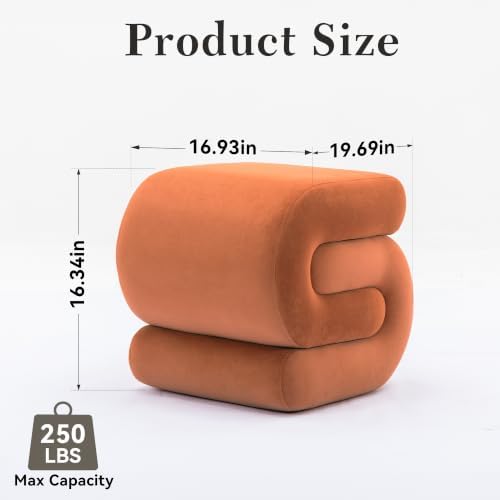 FOXHUNTER S Shape Modern Pouf Ottoman Vanity Stool, Velvet Orange