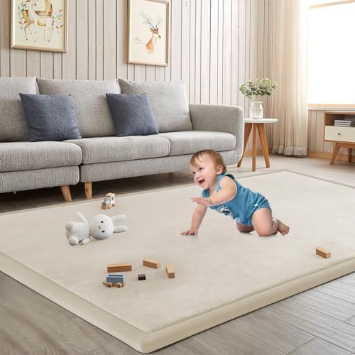 Baby Play Mat for Floor Nursery Rug Muscle Area Playroom Rug 65"x50" Playpen Mat Memory Foam 1.3" Thick Crawling A Beige