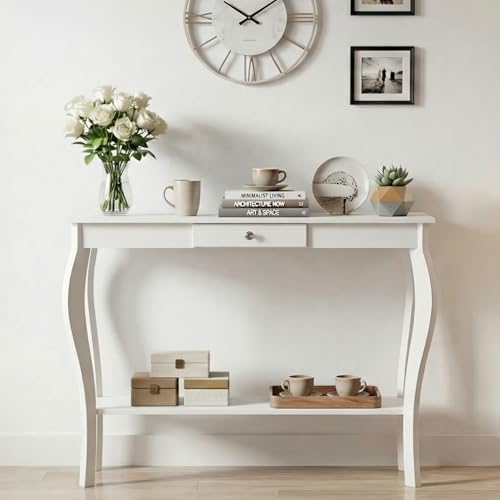 ChooChoo 39" Narrow Entryway Table with Drawer, White