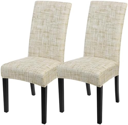 SearchI Dining Room Chair Covers Set of 2, Stretch Printed Parsons Chair Slipcovers Removable Washable Kitchen Chair Protector Cover for Dining Room, Hotel, Ceremony (Flaxen Print)