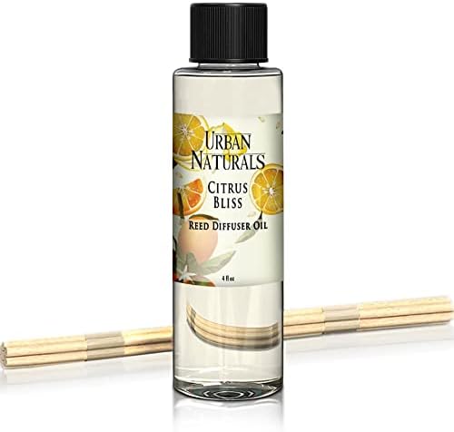 Urban Naturals Citrus Bliss Mandarin & Grapefruit Scented Reed Diffuser Oil Refill + Replacement Reed Sticks | Fresh, Bright Citrus Scent 4 oz.