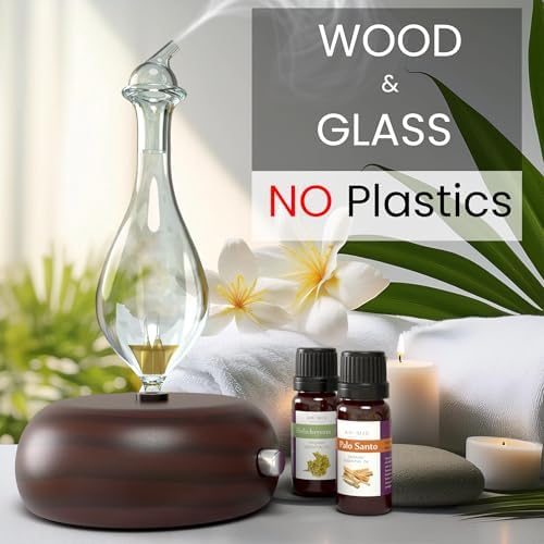 ArOmis Premium Glass Essential Oils Nebulizer - Waterless Diffuser for Aromatherapy - Handmade Oil Diffuser, Wooden Base, No Plastic, No Heat, No Battery, No LEDs - Orbis Nox Merus