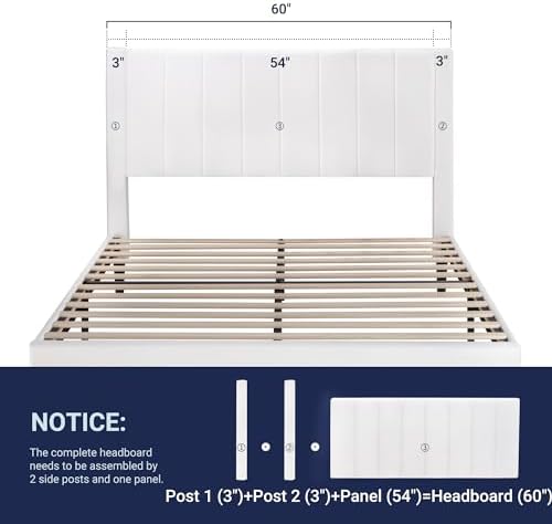 Allewie Queen Bed Frame/Velvet Upholstered Bed Frame with Vertical Channel Tufted Headboard/Strong Wooden Slats/Platform Bed Frame/Mattress Foundation/Box Spring Optional/Easy Assembly/White