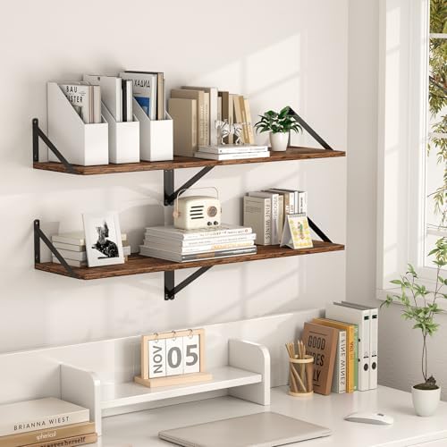 Heimlove 40W x 12D Deep Floating Shelves Set of 2 Rustic Brown