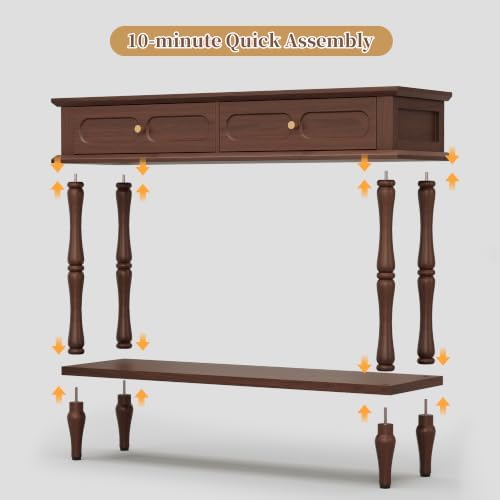 ARTPOWER 41" Mid-Century Console Table, 2 Drawers and Open Shelf, Brown