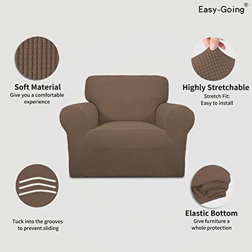 Easy-Going Stretch Chair Slipcover with Arm Washable Brown