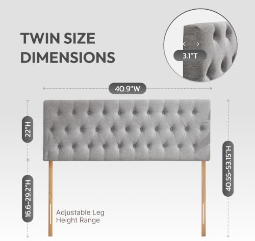 Kingfun Headboards in Modern Button Design, Premium Linen Fabric Upholstered Tufted Bed Headboard, Adjustable Solid Wood Head Board (Beige, Twin)