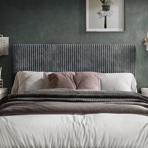 Queen Corduroy Velvet Upholstered Adjustable Headboard, Grey