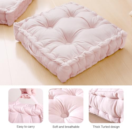 Square Floor Pillows, Large Floor Cushion for Adults Kids, Meditation Floor Pillow Seating Cushion with Shredded Memory Foam and Silk Wadding, 20"x20"x5" Blush 2 Count