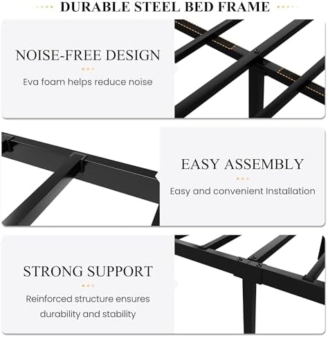 SHA CERLIN Twin Size Metal Bed Frame with Butterfly Headboard, Black