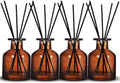 4 Pack Perfume Reed Diffuser Bottle,Empty Big Belly Aromatherapy Essential Oil Bottles Glass Jar with Black Sticks for DIY Fragrance Replacement Diffuser Sets (150ml/ 5 oz, Dark Brown Color)