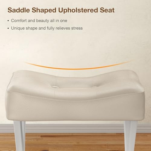 Memobarco 18-Inch Leather Vanity Stool Chair, Beige Makeup Stool
