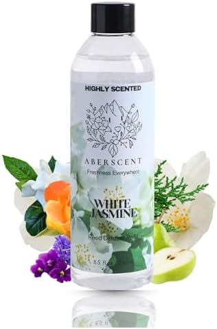 White Jasmine Aberscent Premium Reed Diffuser Oil Refill (8.5 Fl Oz/250ml) – Long-Lasting Fragrance Oil for Home, Office & Spa – Relaxing Scent, Luxury Hotel-Style Aroma