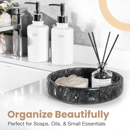 FNTSTICGOODS Marble Decorative Bowl - 7.5" Natural Black Solid Marble Centerpiece - Handmade Stone Fruit Bowl - Catch-All or Key Bowl for Kitchen - Modern Minimalist Decor