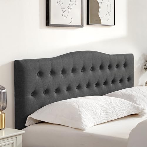 Tufted Headboard Twin Size, Solid Wood Adjustable Height Head Board, Black